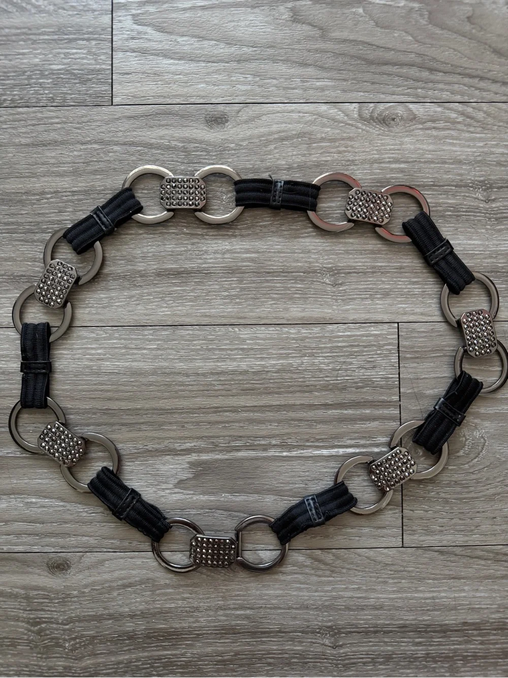 Metal Ring Belt with Black Elastic Panels